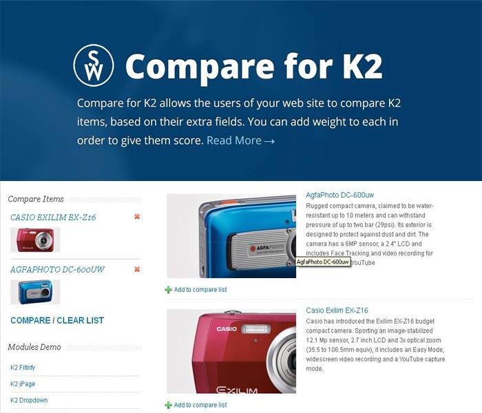 کامپوننت مقایسه دو محصول در k2